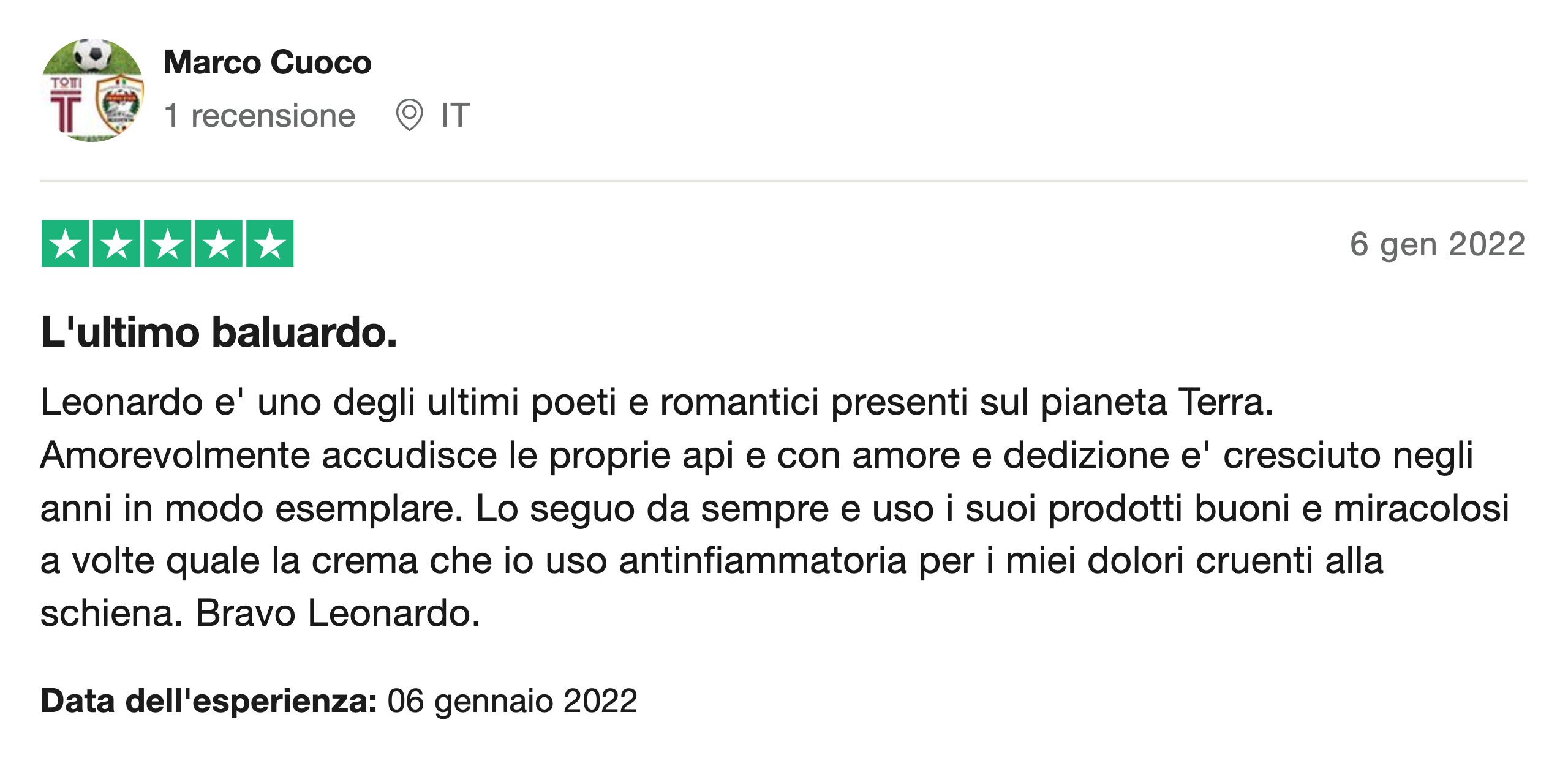 Recensione Trustpilot Leonardo Lab Lavanda
