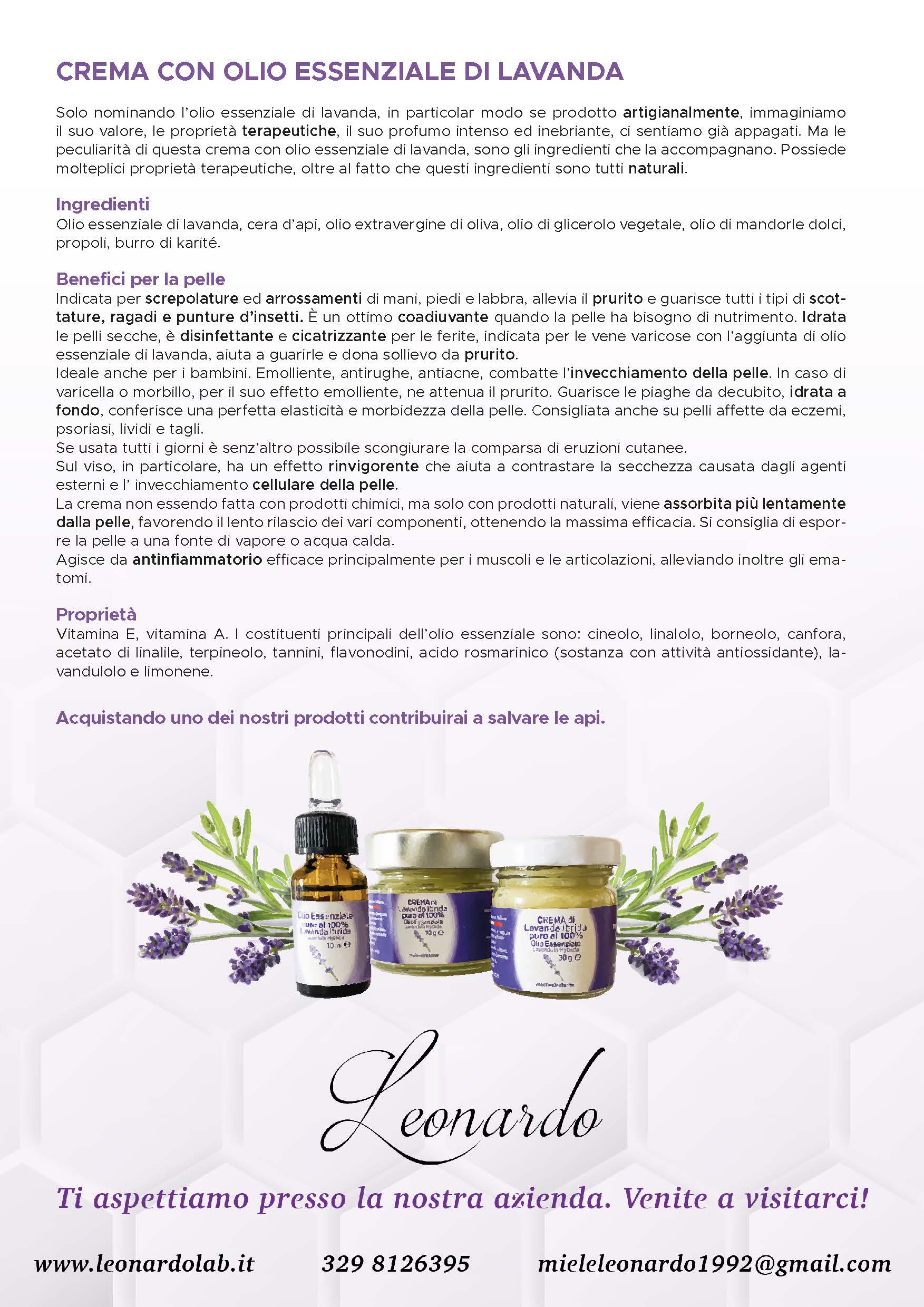Depliant PDF - Leonardo Lab - Produttori di oli essenziali, creme naturali a base di lavanda
